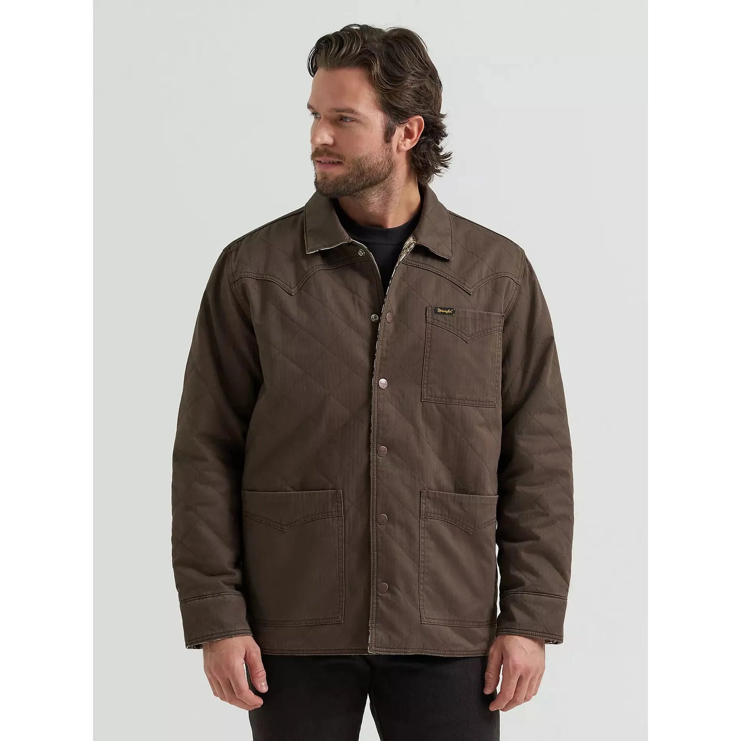 Wrangler Men's Reversible Long Sleeve Quilted Jacket- Turkish Coffee