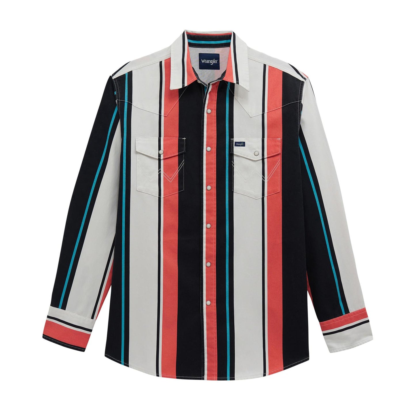 Wrangler Men's Vintage Inspired Brushpopper Long Sleeve Stripe Shirt - Black Multi