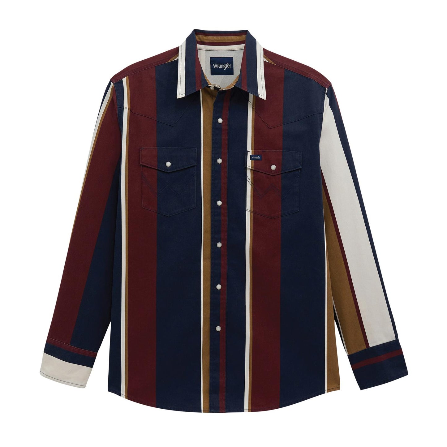 Wrangler Men's Vintage Inspired Brushpopper Long Sleeve Stripe Shirt - Navy Multi