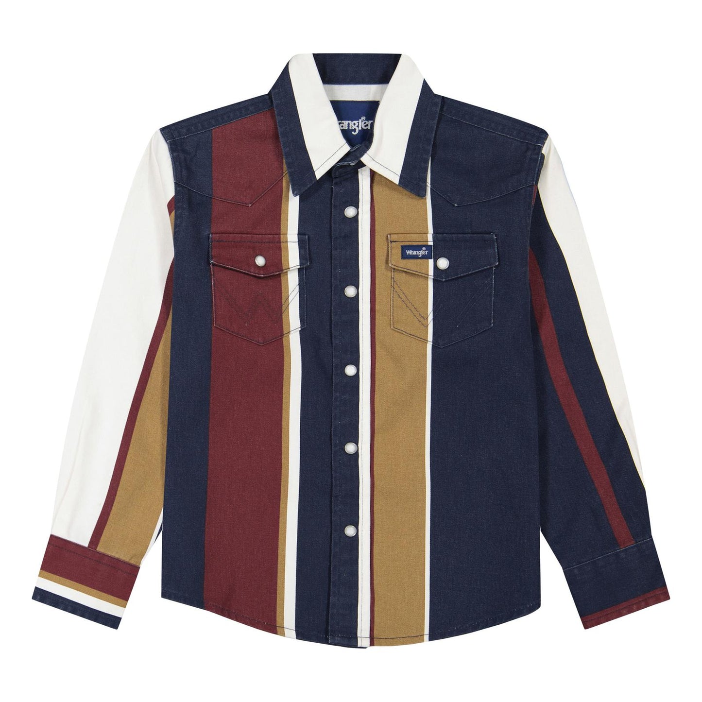 Wrangler Boy's Vintage Brushpopper Long Sleeve Stripe Shirt - Navy/Multi