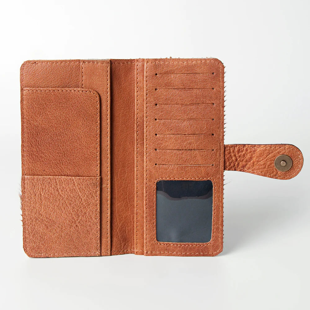 American Darling Hand Tooled Hair On Wallet - Tan