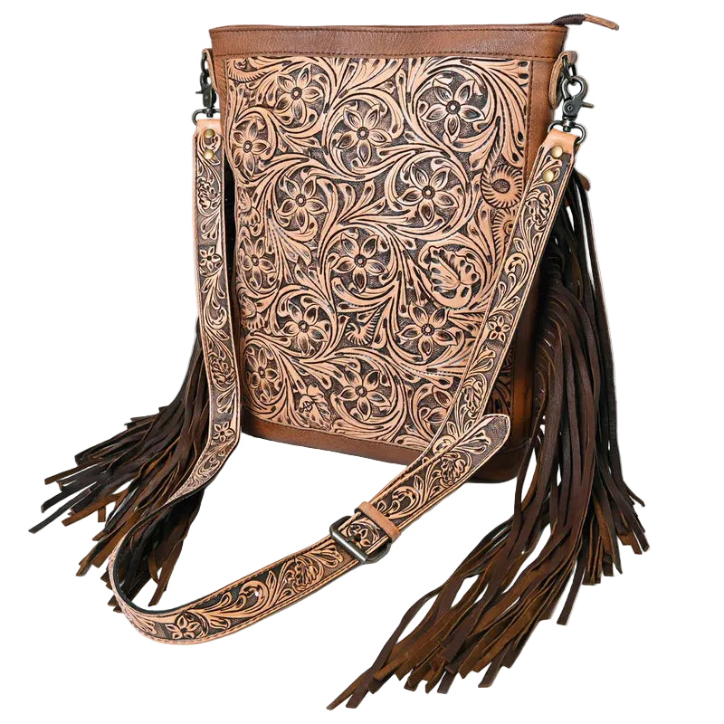 American Darling Large Crossbody Hand Tooled Floral & Leather