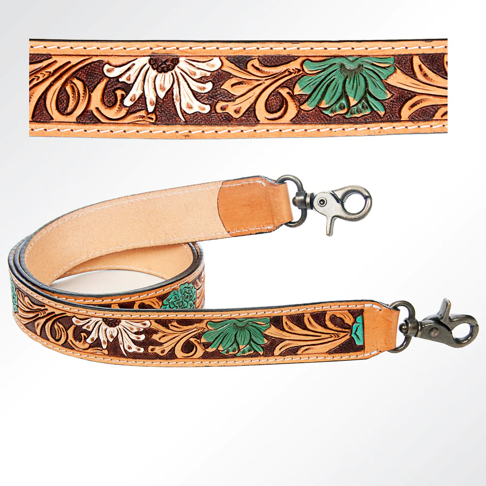 American Darling Hand Tooled Crossbody Handle Strap - White/Green