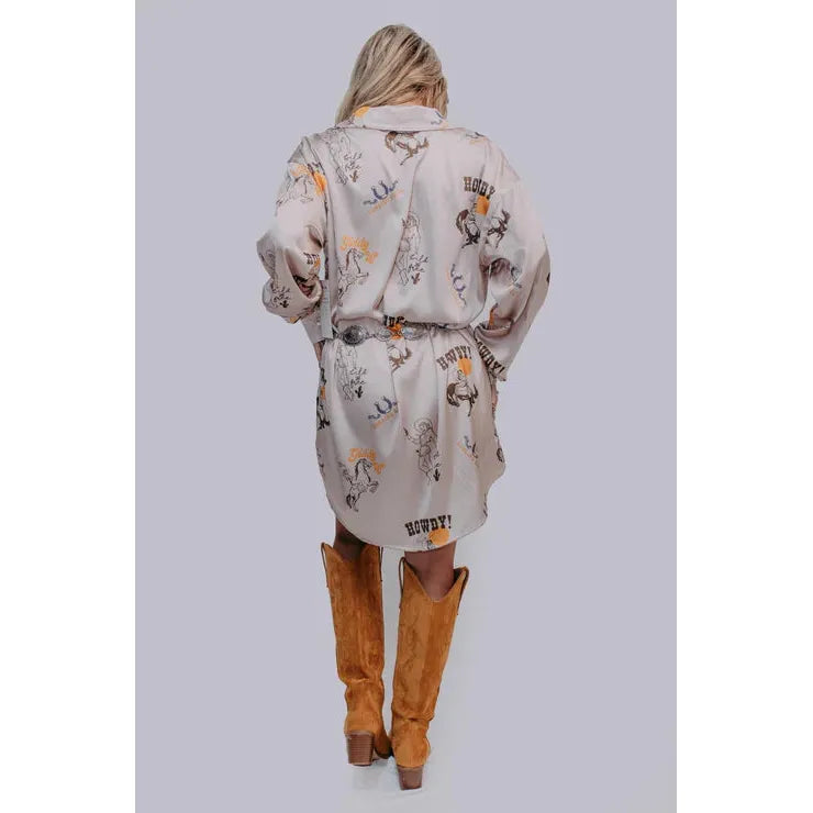 Merigold Kiss Wild & Free Shirt Dress-Champagne