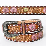 American Darling Women's Hand-Tooled Belt - Pink Flowers