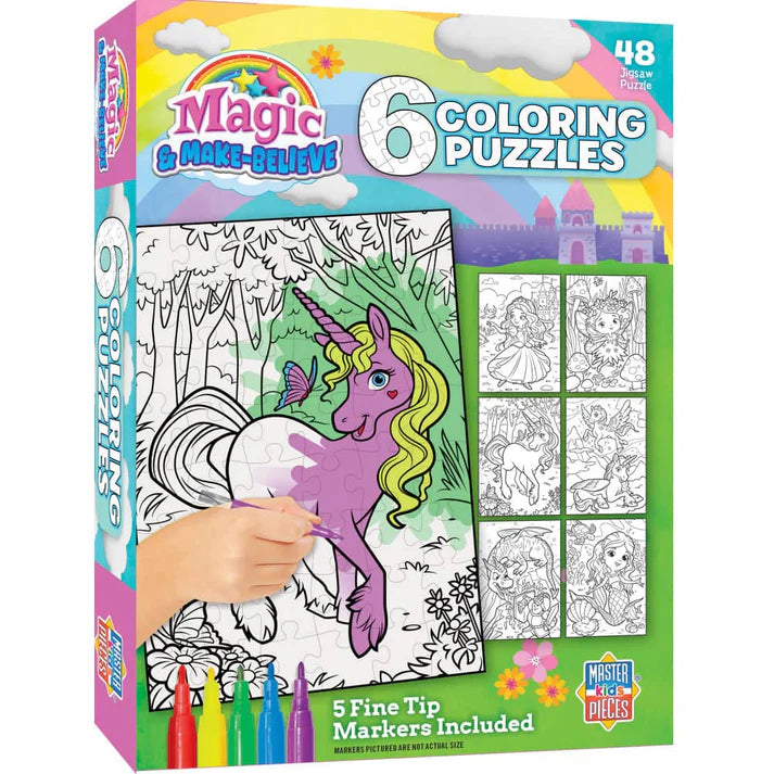 Masterpiece Magic & Make Believe Coloring Puzzles 6 Pack - 48 Piece Puzzles