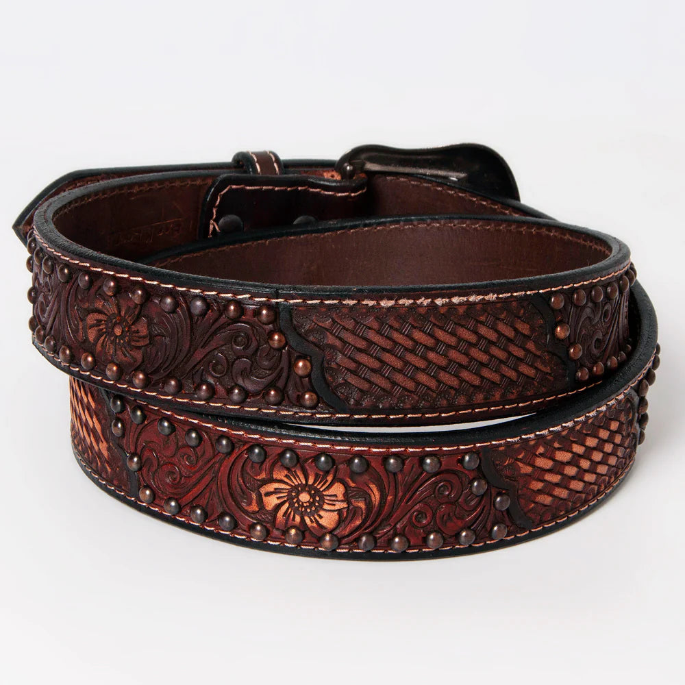 American Darling Tooled Leather Belt - Dark Brown