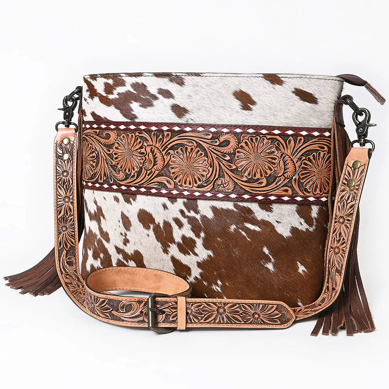 American Darling Hand Tooled Floral Leather & Cowhide Crossbody