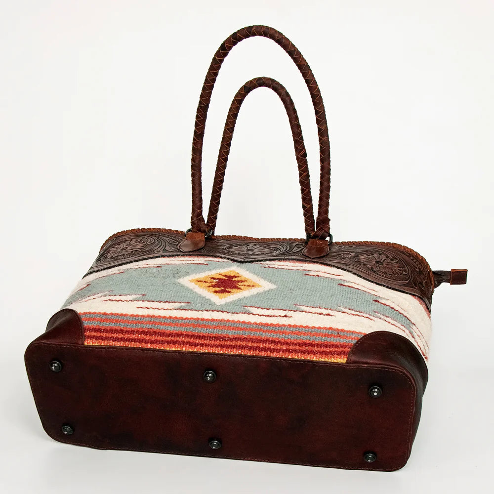 American Darling Hand Tooled Saddle Blanket XL Tote Bag - Grey/Natural/Red