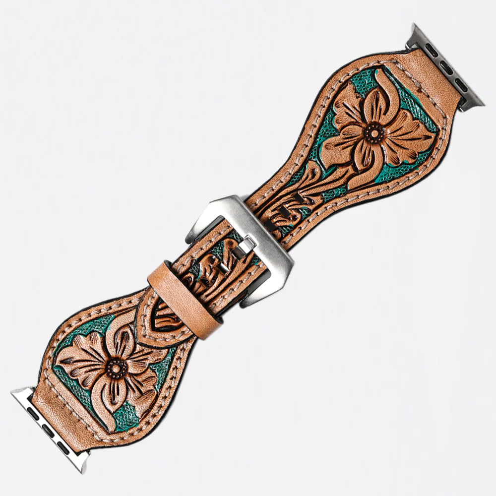 American Darling Curved iWatch Strap - Tan/Turquoise Inlay