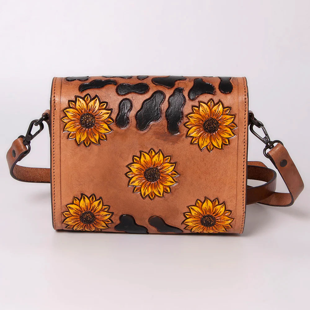 American Darling Leather Purse - Sunflower & Cow Print