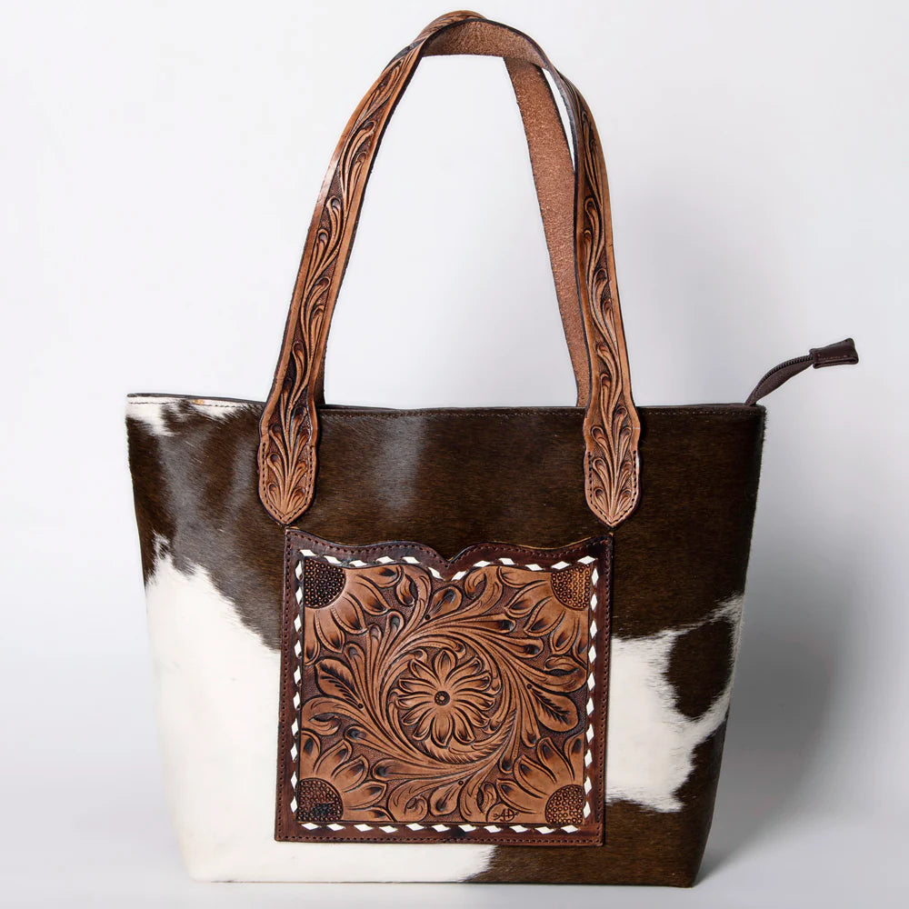 American Darling Hand Tooled Sunflower Hair On XL Tote Bag - Brown