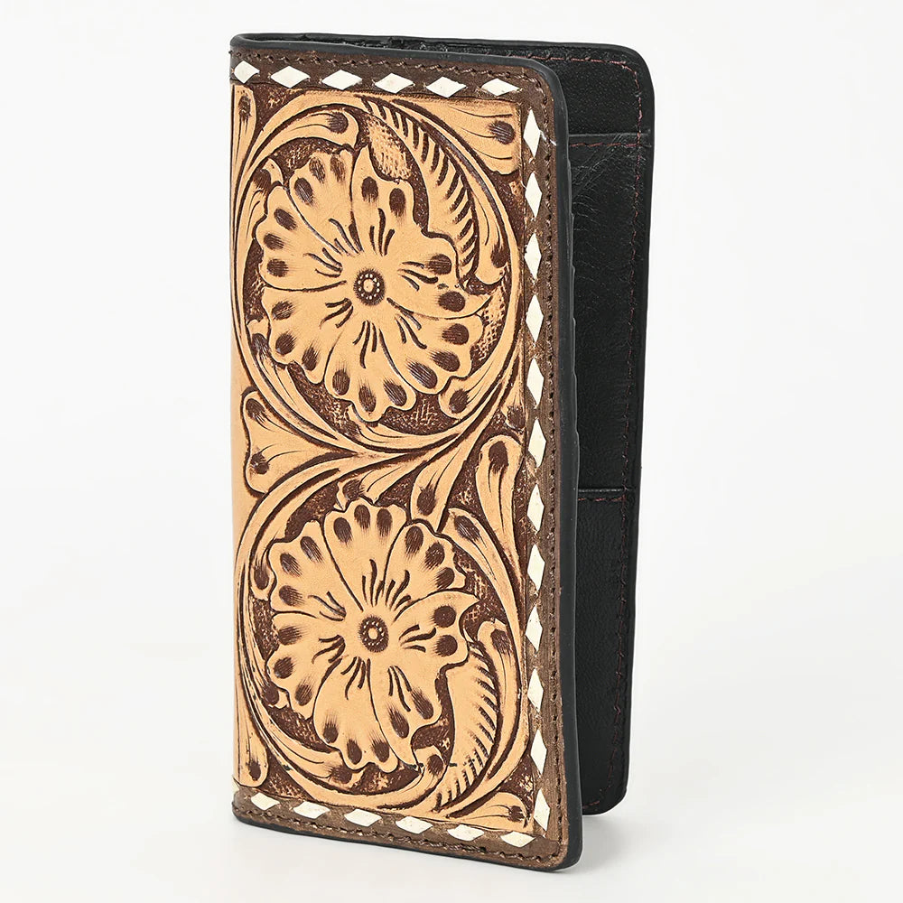 American Darling Leather Hand-Tooled Wallet - Tan