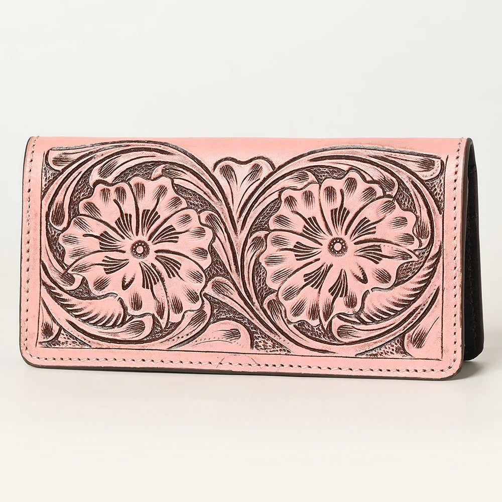American Darling Leather Hand-Tooled Wallet - Light Pink