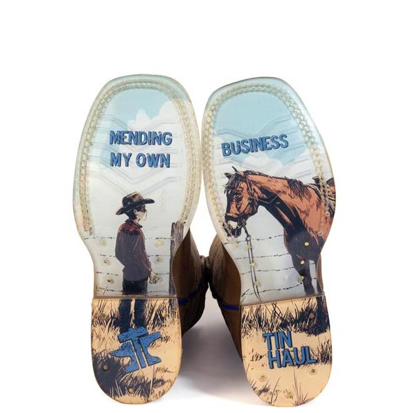 Tin Haul Razor Kids Square Toe Western Boots- Brown