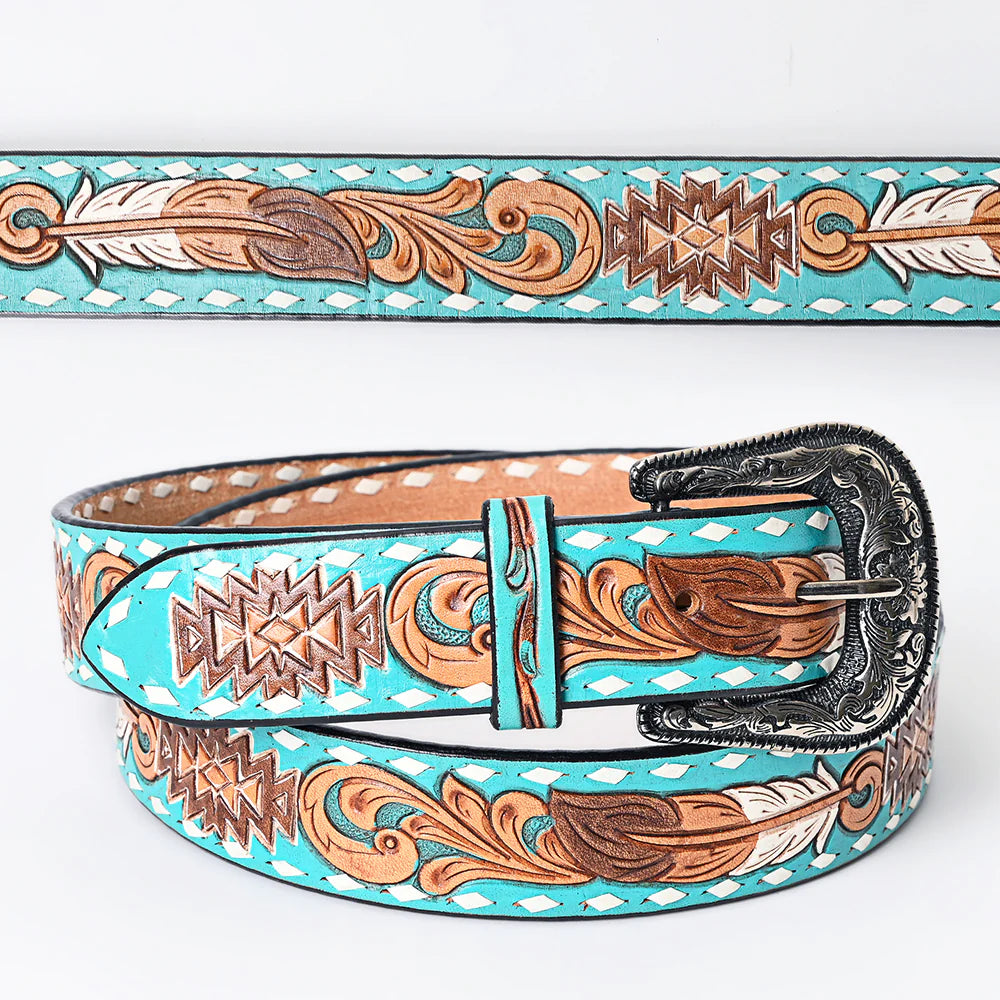 American Darling Women's Hand-Tooled Belt - Feather Design