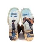 Tin Haul Big Kids Wide Square Toe Barbwire Design Western Boots- Brown