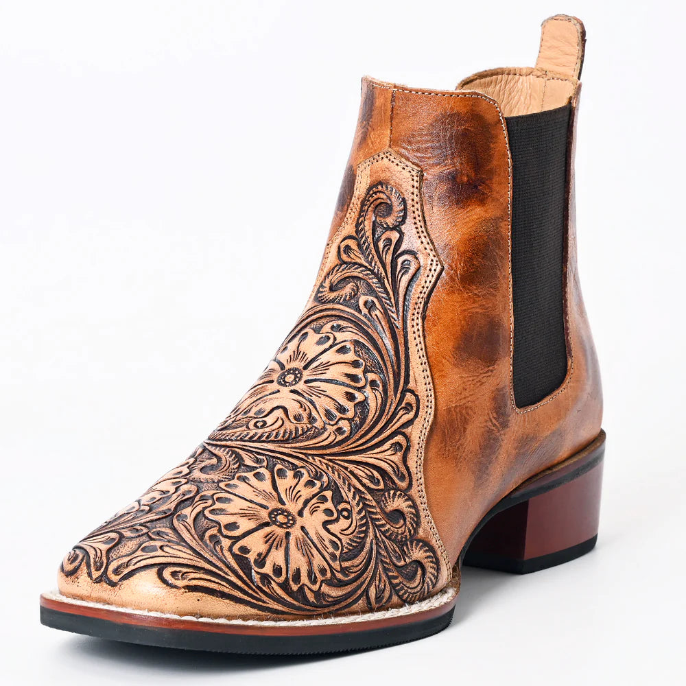 American Darling Leather Chelsea Boots - Brown Floral Tooled