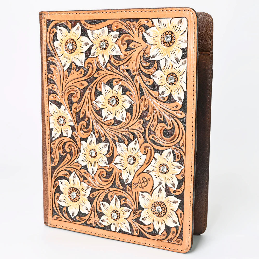 American Darling Leather Notebook Cover - Tan w/Cream Flowers