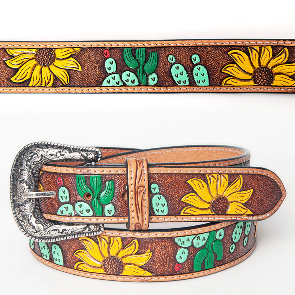 American Darling Women's Hand-Tooled Belt - Sunflowers & Cactus