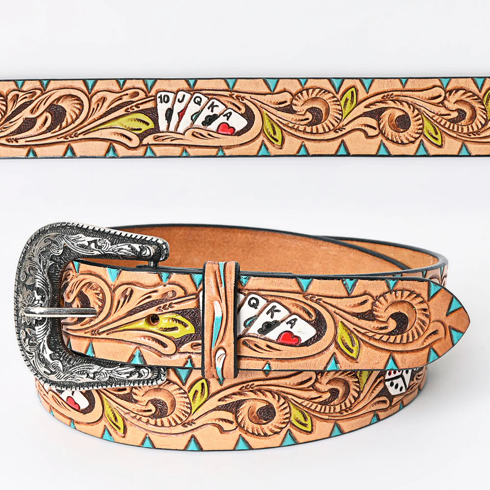 American Darling Tooled Leather Belt - Cards & Dice - Irvine Tack & Western Wear