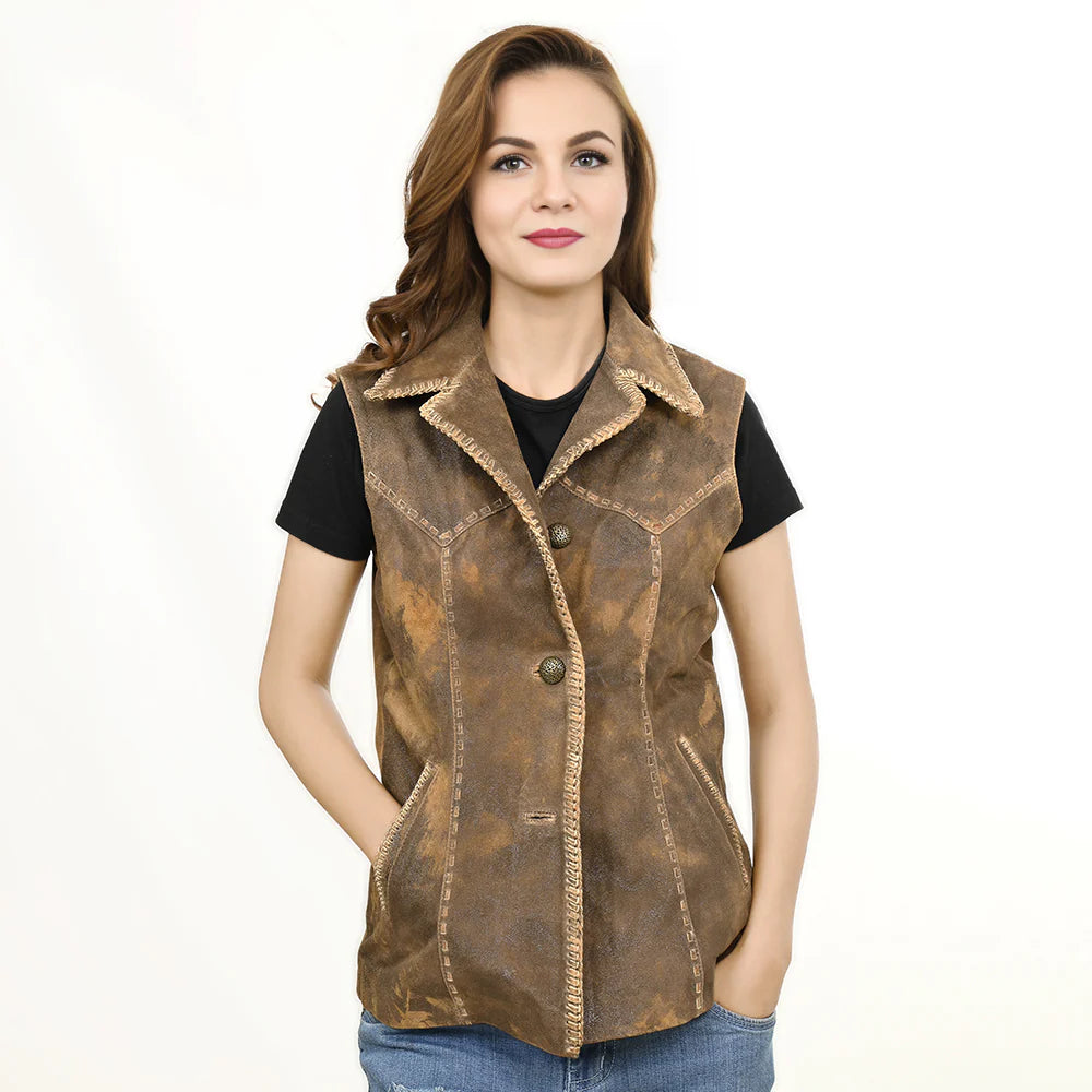 American Darling Women's Distressed Leather Vest - Distressed Brown