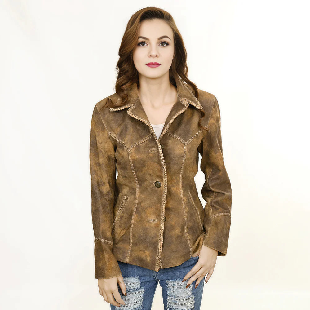 American Darling Women's Leather Distressed Jacket - Distressed Brown