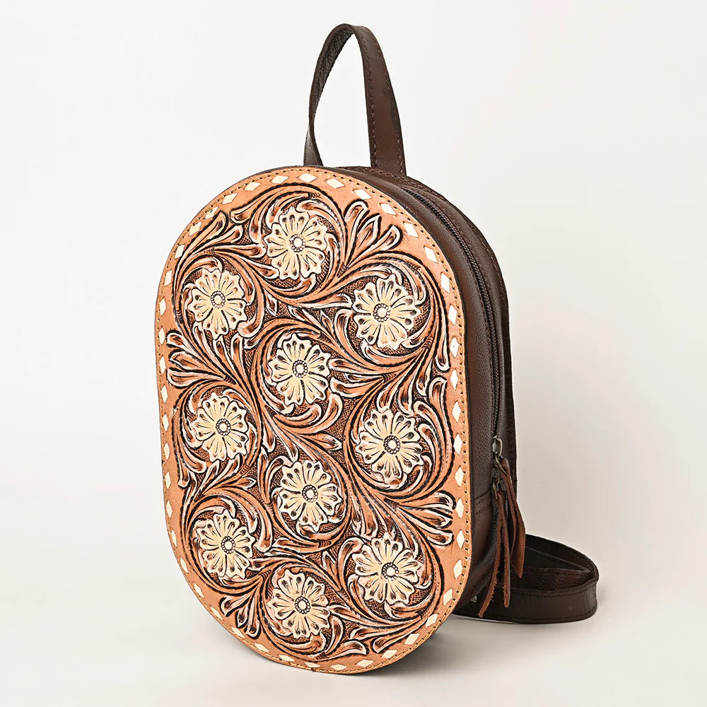 American Darling Hand-Tooled Oval Backpack - Chocolate Brown