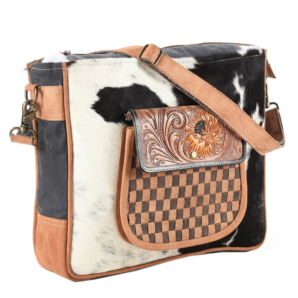 O'hlay Mesanger Upcycled Cancas/Leather Bag