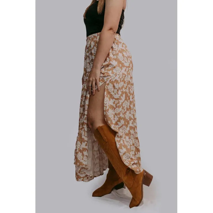 Merigold Kiss Floral Side Slit Floral Print Maxi Skirt