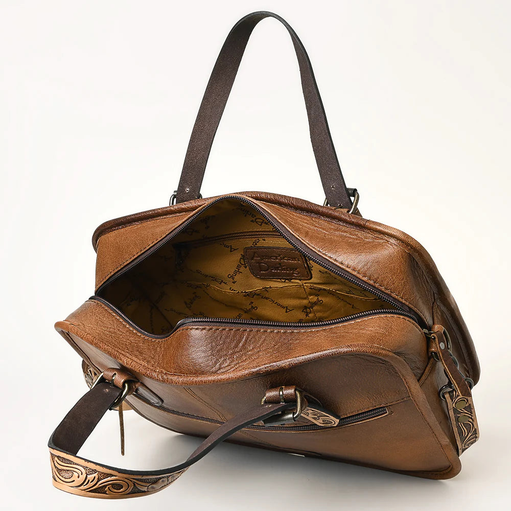 American Darling Women's Hand-Tooled Crocodile Embossed Purse - Brown