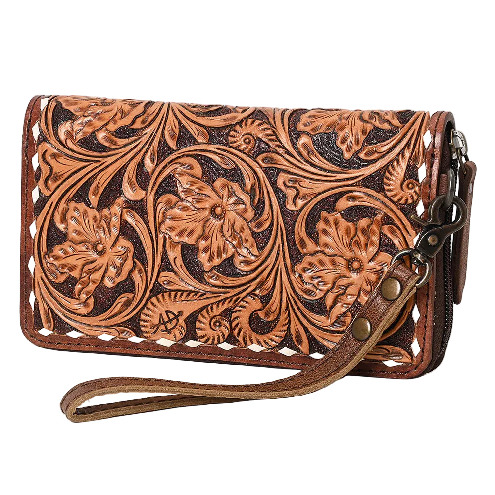 American Darling hand Tooled Leather Wristlet Bag