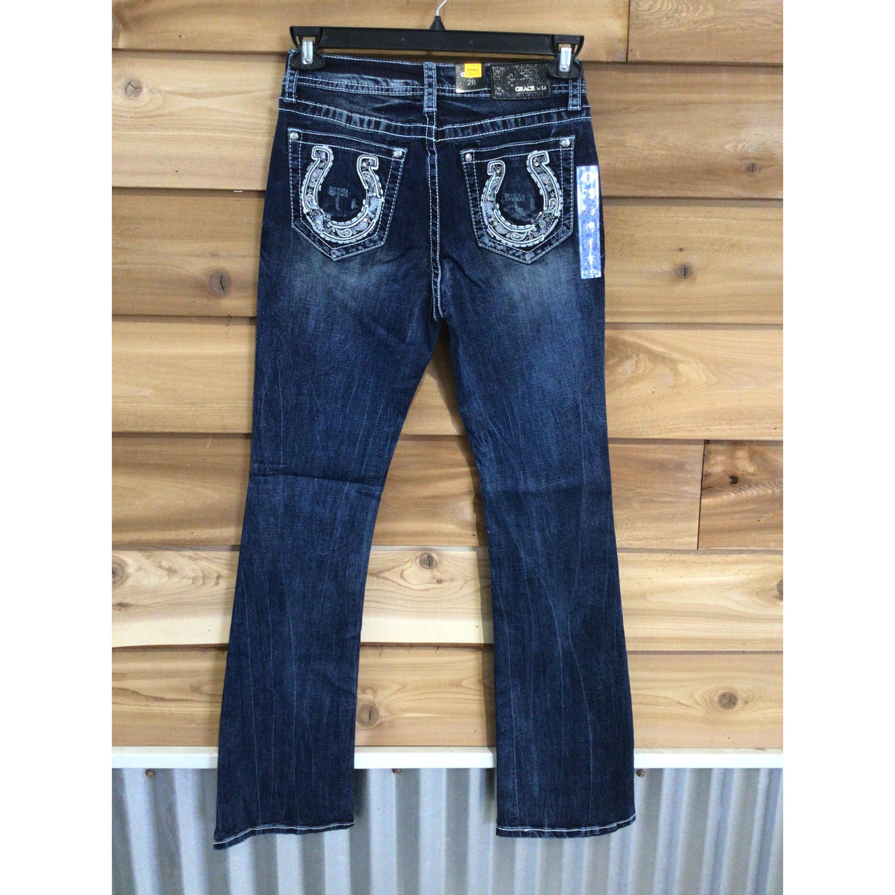 Grace in LA Women's Horseshoe Detail Slim Western Jeans