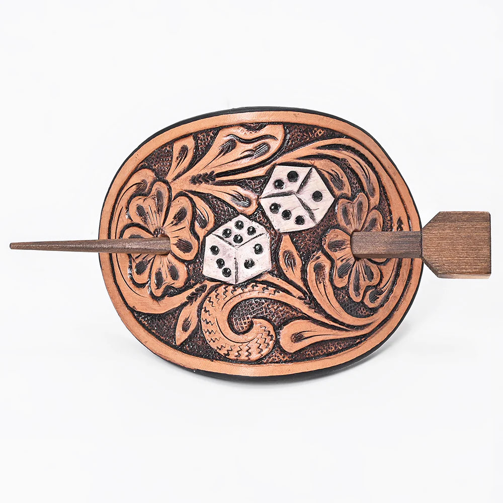 American Darling Leather Hair Stick Barrette - Dice