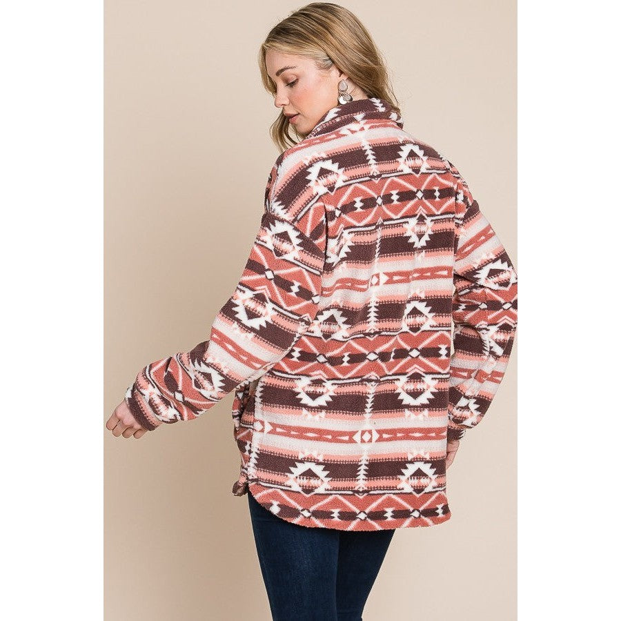 Vanilla Bay Womens Fleece Aztec Print Knit Jacket