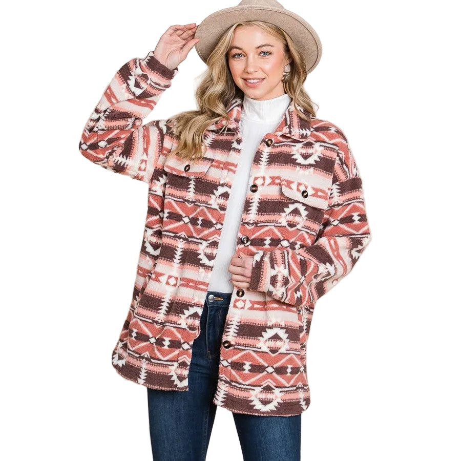 Vanilla Bay Women's Fleece Aztec Print Knit Jacket