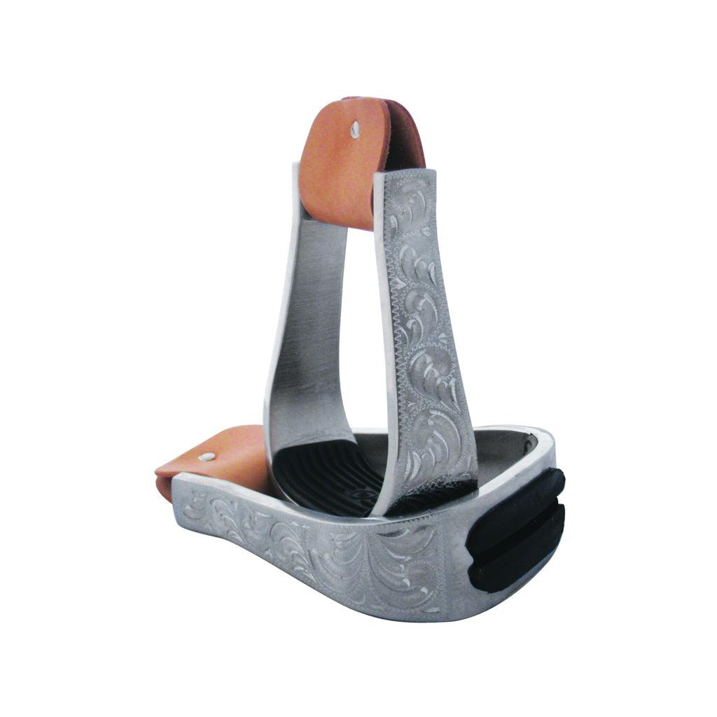 Aime Imports Engraved Bell Stirrups- Silver