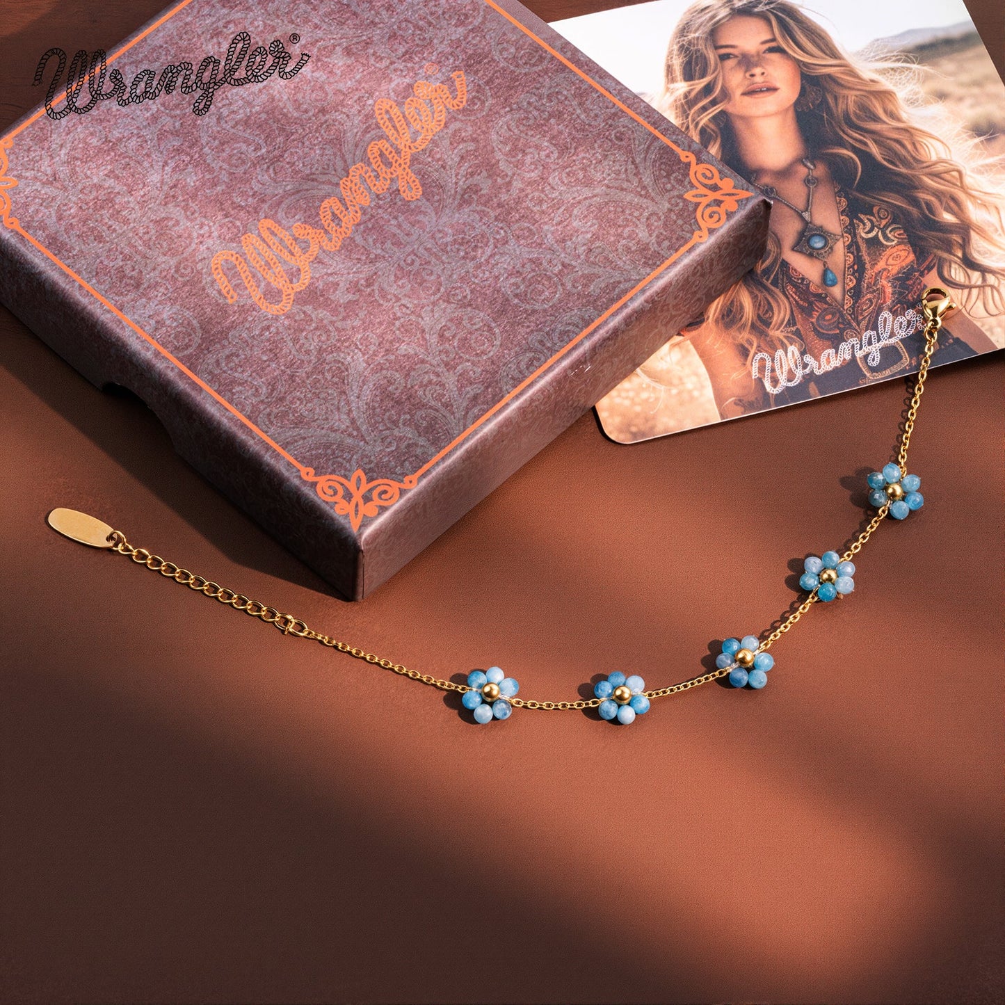 Wrangler Natural Stone Daisy Chain Bracelet- Turquoise