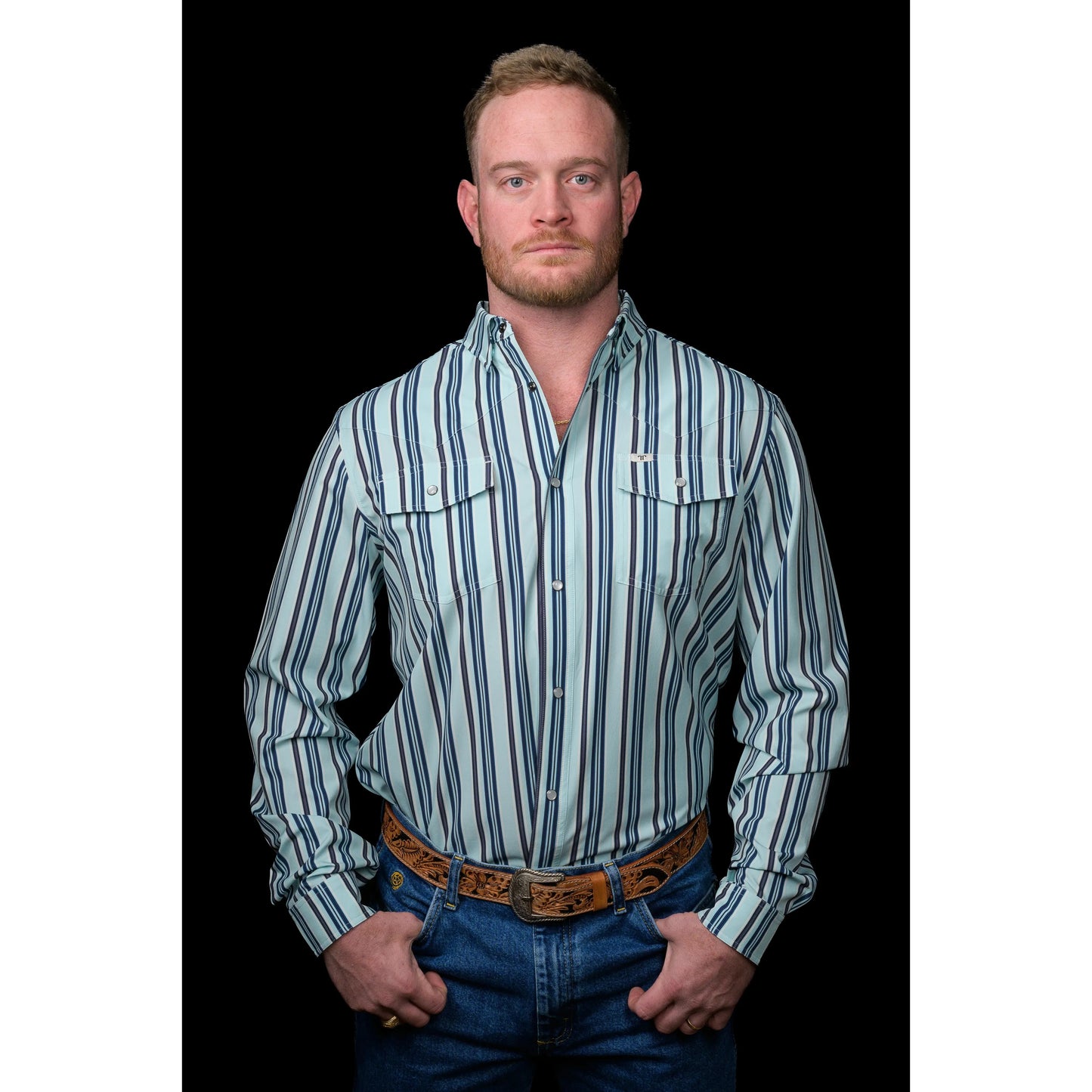 Ferrell Brand Men's The Jackson Long Sleeve Snap Shirt- Blue