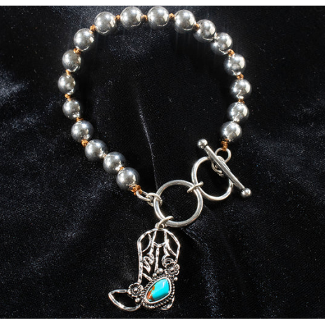 Silver Strike Cowboy Boot Bracelet- Turquoise