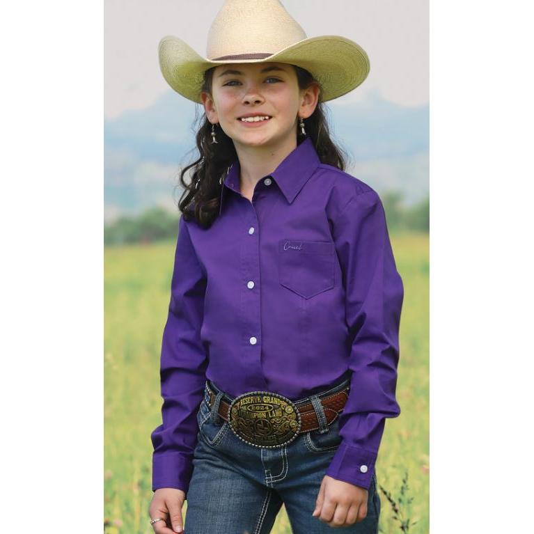 Cinch Girl's Solid Long Sleeve Shirt- Purple