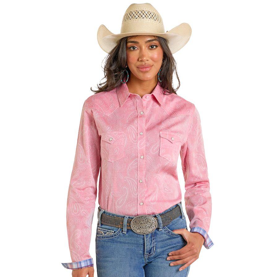 Rock & Roll Women's Long Sleeve Snap Shirt-Rose/Mauve