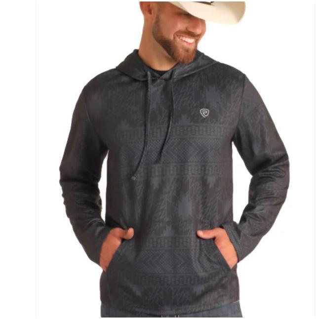 Rock & Roll Men's Long Sleeve Printed Performance Hoodie- Black