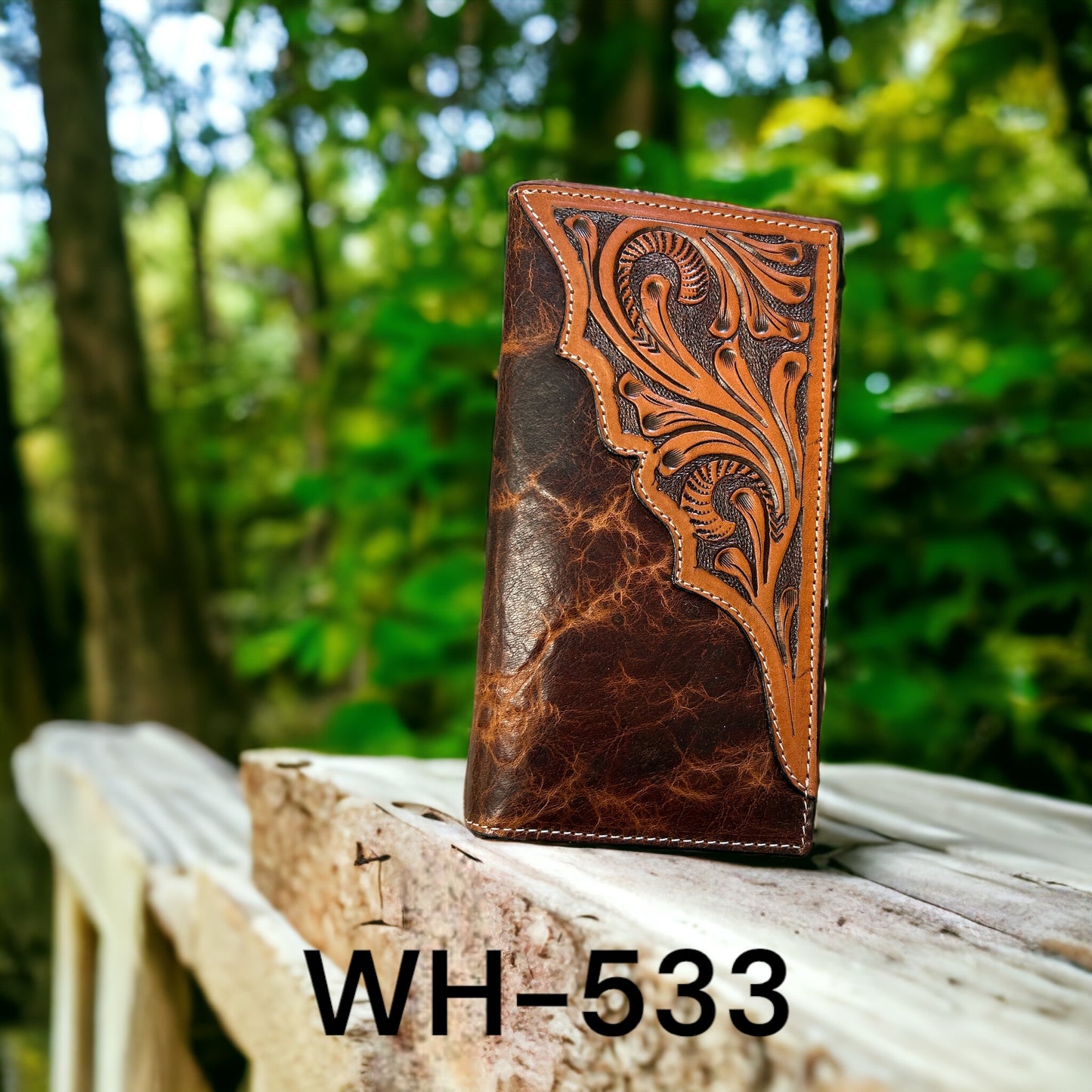 Ranger Belt Co Rodeo Distressed Leather with Floral Overlay Wallet