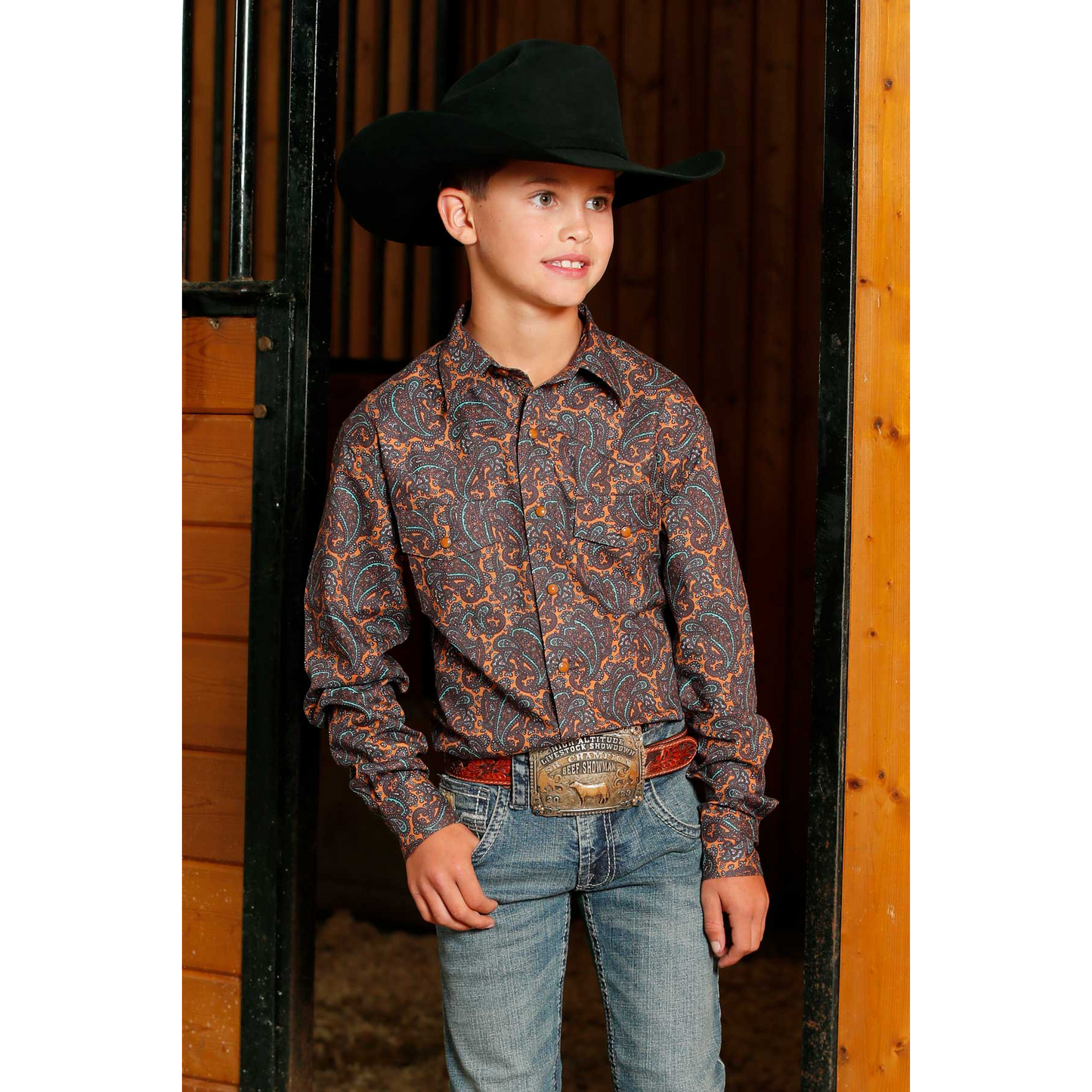 Cinch Boy's Long Sleeve Print Shirt- Brown
