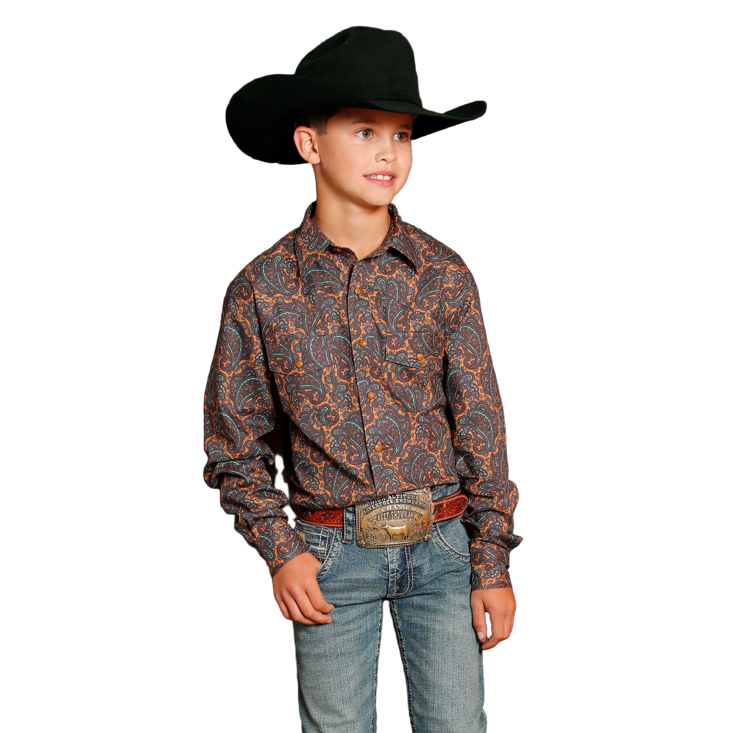 Cinch Boy's Long Sleeve Print Shirt - Brown
