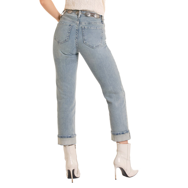 Rock & Roll Women's Distressed High Rise Cropped Jeans- Medium Vintage