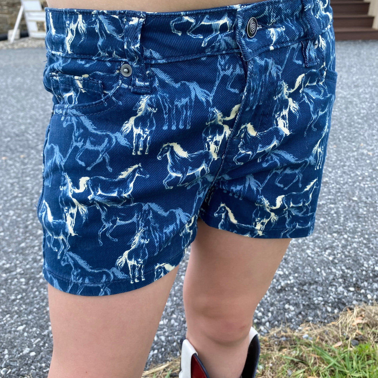 Rock & Roll Girl's Horse Print Shorts- Blue