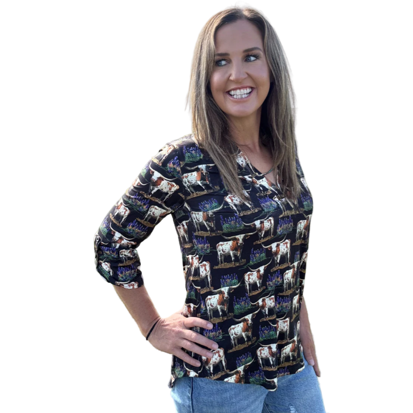 Sterling Kreek Women's Long Sleeve Heart of Texas Shirt - Black