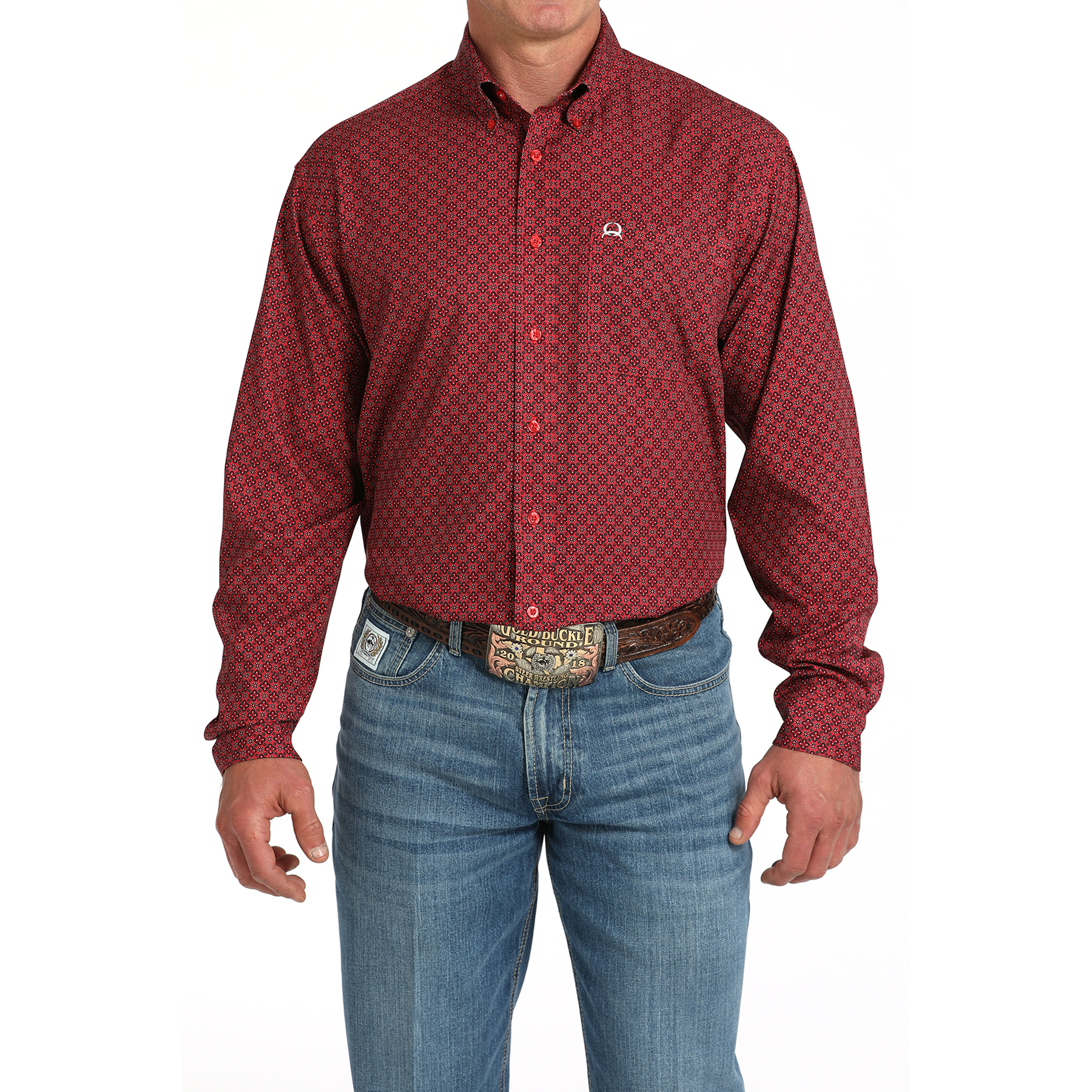 Cinch Men's Long Sleeve Arenaflex Print Shirt-Red